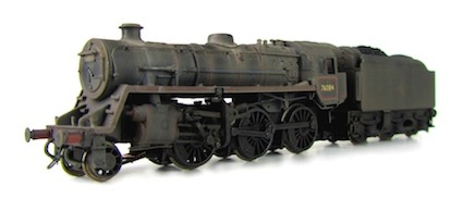 A 4MT heavily weathered to represent steams end of days. Other added details include a loco crew, renumbered, detailed buffer beam, etched depot and work plates and real coal added to tender.