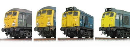 Photo above shows the different levels of conversion that can be taken out on a Farish class 24 from respraying the nose end yellow right through to a conversion to a 25/0.