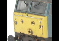A picture of 47816 showing a full respray into FGW in it&#x27;s final days and one end converted to a flush front. Base model has been converted to a cutaway buffer beam example with etched kick plates and modified battery box. Other details include: detailed buffer beam at one end and semi detailed at coupling end, driver fitted, moulded nose handrails replaced with wire, renumbered, moulded roof grills replaced with etched fan and grill, body lowered, finer ariels, and nose catch added