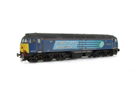 A picture of 47712 showing a full respray into DRS livery. Other details include: modified battery box, detailed buffer beam at one end and semi detailed at coupling end, pipe on nose, moulded nose handrails replaced with wire, renumbered, driver fitted, etched nameplates, body lowered, finer ariels, moulded roof grills replaced with etched versions and nose catch added.