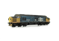 A picture of 37035 with bogie modification to reduce gap between body and bogies, etched headcode surrounds, etched air horn covers, snowploughs, speedo cable added, moulded roof grill replaced with etched fan and grill, renumbered, headlight removed and end doors smoothed over with added high intensity headlamp, detailed buffer beam at one end and semi detailed buffer beam at coupling end.