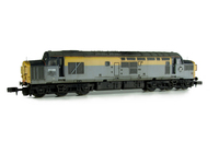 A picture of 37098 with adjusted faded colours to match prototype. Other details include: semi detailed buffer beam at both ends, finer ariels, etched air horns and headcode surrounds, moulded roof grill replaced with 5 part etched fan and grill, bogie mod to reduce gap between body and bogies, driver, renumbered and etched plaques added.