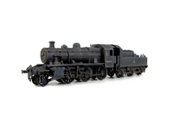 A picture of 46447 heavily weathered. Added details include: renumbered, molded coal replaced with real coal, loco crew added, fire irons, etched depot plaques and work plates, detailed buffer beam at one end and painted cab interior.