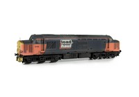 A picture of 37513 with full respray into Loadhaul livery including faded paint. Other details include bogie modification to reduce gap between body and bogies, battery box modification, finer aerial, speedo cable added, rectangular buffers at one end, driver, renumbered, detailed buffer beam at one end, snowploughs and one set of bodyside windows plated over.