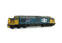 A picture of 37425 with semi respray to include cantrail and air horns moved to top of nose with black headcodes. Other details include bogie modification to reduce gap between body and bogies, moulded roof grill replaced with 3D etched fan and grill, finer aerial, speedo cable added, snowploughs, driver, renumbered, detailed buffer beam at one end with semi detailed at coupling end, rectangular buffers and etched nameplates.