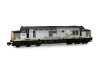 A picture of 37678 with heavily faded paintwork showing special effect of where the vinyls have been taken off as well as white blanking patches as per prototype. Other details include bogie modification to reduce gap between body and bogies, moulded roof grill replaced with 3D etched fan and grill, finer aerial added, speedo cable added, driver, renumbered and semi detailed buffer beam at both ends.