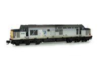 A picture of 37678 with heavily faded paintwork showing special effect of where the vinyls have been taken off as well as white blanking patches as per prototype. Other details include bogie modification to reduce gap between body and bogies, moulded roof grill replaced with 3D etched fan and grill, finer aerial added, speedo cable added, driver, renumbered and semi detailed buffer beam at both ends.