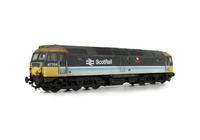 A picture of 47704 with semi respray to soften colours and shown on a lowered chassis. Details include: etched nameplates, battery box modification, moulded cables taken off nose and replaced with much finer wire version, finer aerials, renumbered with larger Scottish digits as per prototype, detailed buffer beam at one end and semi detailed at coupler end, moulded nose handrails replaced with wire including pommels and nose catch added.