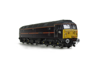 A picture of 47798 showing a full respray into EWS Royal livery (all stripes are a respray inc centre banding with no transfers used). Base model has been converted to a cutaway buffer beam example with etched kick plates and modified battery box. Other details include: detailed buffer beam at one end with semi detailed at coupling end, driver fitted, moulded nose handrails replaced with wire, renumbered, etched nameplates/plaques, moulded roof grills replaced with etched fan and grill, RCH cable added to nose, body lowered, finer ariels and nose catch added