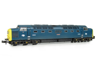 A picture of D9020 with full respray into BR blue, semi detailed buffer beam at both ends, bogie modification to reduce gap between body and bogies, etched workplates and nameplates, finer nose end handrails and change of headcode.