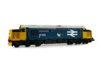 A picture of 37401 to represent the preserved example with cantrail added. Other details include: black headcodes, red buffer beam, nose catch, snowploughs, etched nameplates, bogie modification to reduce gap between body and bogies, driver and second man, finer aerials, renumbered, speedo cable, etched 3D roof grill and fan, double detailed buffer beam at one end and semi detailed at coupling end.