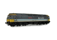A picture of 47717 with semi respray to soften colours and shown on a lowered chassis. Details include: etched nameplates, battery box modification, moulded cables taken off nose and replaced with much finer wire version, finer aerials, renumbered, detailed buffer beam at one end and semi detailed at coupler end, no warning flashes on nose and RCH cable mounts in grey, moulded nose handrails replaced with wire including pommels and nose catch added.
