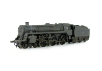 A picture of 73150 heavily weathered. Added details include: renumbered, molded coal replaced with real coal, loco crew added, etched depot plaques and work plates, detailed buffer beam at one end and painted cab interior.