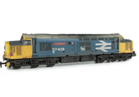 A picture of 37408 with full respray to Large logo, semi detailed buffer beam at both ends, black headcodes, bogie mod to reduce gap between body and bogies, renumbered and etched plates added.