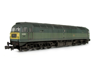 A picture of D1572 with Semi detailed buffer beam at both ends, headcodes changed, moulded nose handrails replaced with wire, body lowered, nose catch and etched 3D fan and grill fitted.