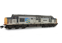 A picture of 37901 converted to a 37/9 with roof conversion, relivery and faded paintwork. Other details include: semi detailed buffer beam at both ends, driver,  aerials taken off, nose catches, etched roof fan and grill, bogie mod to reduce gap between body and bogies, etched nameplates, speedo cable and renumbered.