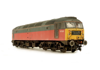 A picture of 47635 heavily weathered and faded with paint chipping. Details include: livery adjustments, finer aerials, body lowered, etched fan and grills, renumbered at both ends, rch cables on nose, driver, detailed buffer beam at one end and semi detailed at coupling end, moulded nose handrails replaced with wire including pommels and nose catch added.