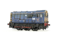 A picture of 08754 with full respray to battered GBRF livery. Renumbered with very faded paintwork and special effects of paint chipping, finer cabside handrails, detailed buffer beam including extra pipework under buffer at one end and semi detailed at coupling end, modified piping. etched workplates, headlight added, air horn and driver fitted.