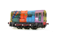 A picture of 08682 with full respray to Bombardier livery including thinner chevrons at nose and cab ends. Renumbered, oval buffers at one end rectangular at other end, detailed buffer beam including extra pipework under buffer at one end and semi detailed at coupling end, modified piping. finer cab handrails and etched nameplates.