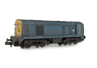 A picture of D8080 Conversion and respray to Scottish region class 20 with extended blue livery. Other details include: roof grills replaced with much finer etched fan and grill, larger cab side windows, token catcher recess added, headcode discs thinned down and holes filled, bogie modification to reduce the gap between body and bogies, renumbered, horn grill covers made finer, semi detailed buffer beam at both ends, finer side frame steps and speedo cable added.