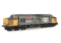 A picture of 37504 with semi respray to original railfreight livery. Other details include bogie modification to reduce gap between body and bogies, moulded roof grill replaced with 3D etched fan and grill, speedo cable added, renumbered, etched nameplates, detailed buffer beam and semi detailed at coupling end.