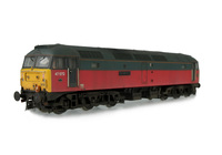 A picture of 47572 with faded paint. Details include: etched nameplates/symbols, livery adjustments, finer aerials, body lowered, etched fan and grills, renumbered, driver, detailed buffer beam at one end and semi detailed at coupling end, moulded nose handrails replaced with wire including pommels and nose catch added.
