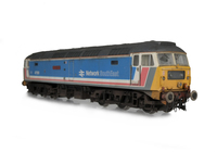 A picture of 47581 with detailed buffer beam at both ends, moulded nose handrails replaced with wire, body lowered, nose catch, aerials removed, etched nameplates and moulded roof grills replaced with etched 3D fan and grill.