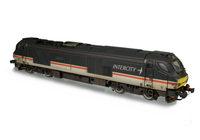A picture of 68035 with full respray into fantasy Inter City livery. Other details include: renumbered, detailed buffer beam. moulded roof grills replaced with 3D etched fan and grill, plastic handrails replaced with metal versions, driver and etched nameplates.