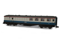 A picture of Full respray into BR blue, Bodyside modified with a smaller window and larger blanked out windows and extra ribs added. Passengers and curtains added.