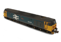 A picture of 50011 Added details include; renumbered, snowploughs, mu cable replaced, multiple jumper socket changed to correct type, headcode made more realistic, etched plates and moulded roof grills replaced with 3D etched fan and grill.