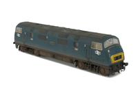 A picture of D831 with respray to experimental BR Blue, moulded nose end handrails replaced with wire, detailed buffer beam at one end and semi detailed at coupling end, etched nameplates/workplates, renumbered, driver, holes added to wheels and moulded roof grills replaced with 3D etched fans grills and ladders.