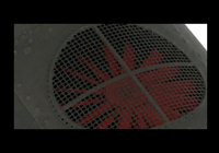 A picture of Close up of roof etched fan and grill.
