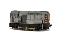 A picture of 08953 with fading and paint peeling, detailed buffer beam including extra pipework under buffer at one end, semi detailed at coupling end. cantrail added, modified piping, driver and warning flashes changed.
