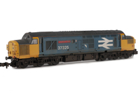 A picture of 37325 boiler access panel and steps plated over and respray of roof to black with adjusted cantrail and livery modifications, Other details include bogie modification to reduce gap between body and bogies, aerial removed, etched nameplates, moulded roof grill replaced with 3D etched fan and grill. etched headcode surrounds and air horn covers, renumbered, semi detailed buffer beam at both ends and speedo cable added.