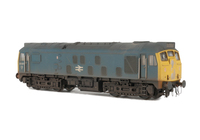 A picture of 25007 weathered with dilapidated nose as per the prototype. Other details include: conversion to a headcode box version with door seam smoothed out and nose top lights plated over, driver, body steps plated over, finer nose end handrails, detailed buffer beam and semi detailed buffer beam at coupling end, renumbered, etched workplates, etched 3D roof grill with fan, speedo cable added and battery box modification.