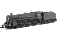 A picture of 73155 heavily weathered. Added details include: renumbered, moulded coal replaced with real coal, loco crew, various embellishments added such as red smokebox number and headcode disc.