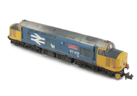 A picture of 37413 with full respray into Large Logo livery. Other details include: bogie modification to reduce gap between body and bogies, aerial taken off, snowploughs, moulded roof grill replaced with 3D etched fan and grill, speedo cable added, semi detailed buffer beam at both ends and etched nameplates fitted.