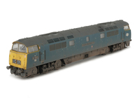 A picture of D1005 In a dilapidated state with etched nameplates and running numbers, detailed buffer beam at one end and semi detailed at coupling end, brake rigging added, plastic panels added to headcodes, smaller holes on wheels, nose end moulded handrails and catch replaced with wire and brass versions.