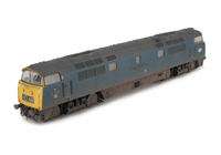 A picture of D1068 Full respray to BR Blue, renumbered with etched nameplates and running numbers, detailed buffer beam at one end and semi detailed at coupling end, brake rigging added, plastic panels added to headcodes, smaller holes on wheels, nose end moulded handrails and catch replaced with wire and brass versions.