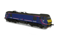 A picture of 90021 Full respray into First Scotrail Livery with heavily modified nose ends. Other details include:detailed buffer beam at one end and semi detailed at coupling end, wire handrails added, printed light clusters replaced with moulded etched versions, pantograph replaced with more accurate version, various etched details added, ploughs added to body, driver and etched RCH cables with wire.