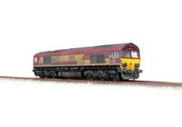 A picture of 66025 renumbered, detailed buffer beam at one end and front end handrails replaced with wire and pommels added.