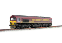 A picture of 66191 converted to a Euro 66 with modified snowploughs, renumbered, detailed buffer beam at one end and front end handrails replaced with wire and pommels added.