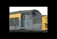 A picture of 37071 with faded body work and paint chipping. Other added details include: etched headcode surrounds and air horn covers, driver fitted, bogie modification to reduce gap between body and bogies, renumbered, special effect showing the residue left behind after the depot plaque was taken off and detailed buffer beam at one end.