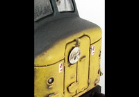 A picture of D6 with modified livery to full yellow ends and residue of grey body stripe still visible. Renumbered with faded body work, etched work plates and nameplates. slimmed down bogies, etched headcode discs (with one missing as per prototype), body side step holes plated over, detailed buffer beam and driver fitted. 