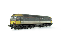 A picture of 47706 showing a partial respray to Scotrail blue stripe with NSE branding in a very dilapidated state with special effects of fading and paint flaking. Other details include: detailed buffer beam at one end, body lowered, etched fan and grill, moulded nose handrails replaced with wire, renumbered, TDM cables with wire fitted on nose, modified battery box, finer ariels, driver and nose catch added