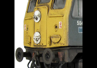 A picture of D5041 Resprayed nose ends into full yellow and white bodyside stripe taken off with detailed buffer beam at one end, driver fitted, renumbered, etched work plates, lime stain down body and slimmed down headcode discs.