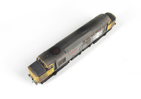 A picture of 37901 converted to a 37/9 with roof conversion, nose end grills changed, body modifications including plated over windows and boiler ports, full respray into Railfreight livery, detailed buffer beam at one end, finer ariels, driver fitted, nose end handrails removed, nose catches, etched fan and grill, bogie mod to reduce gap between body and bogies, etched nameplates and oval buffers 