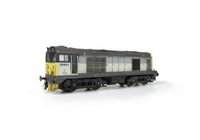 A picture of 20901 Converted to a 20/9 with full respray into Railfreight livery. Added details include: renumbered with cab and nose ends detailed with holes filled, roof grills replaced with much finer etched fan and grill, bogie modification to reduce the gap between body and bogies, horn grill covers made finer, detailed buffer beam at one end with semi detailed at coupling end, finer side frame steps,driver fitted, speedo cable added, snowplough, bracket at cab end, ariel pod, buffer beam squared off at detailed end, headlight at both ends and etched window surrounds.