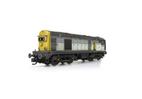A picture of 20905 Converted to a 20/9 with full respray into Railfreight livery. Added details include: renumbered with added side box, plates added at cab end, side cab windows modified to rectangular versions with etched surrounds, headcode box modified, different windscreen wipers on either side, roof grills replaced with much finer etched fan and grill, bogie modification to reduce the gap between body and bogies, horn grill covers made finer, semi detailed buffer beam at both ends, finer side frame steps, driver fitted, speedo cable added, ariel pod, headlight at both ends and etched cab window surrounds.