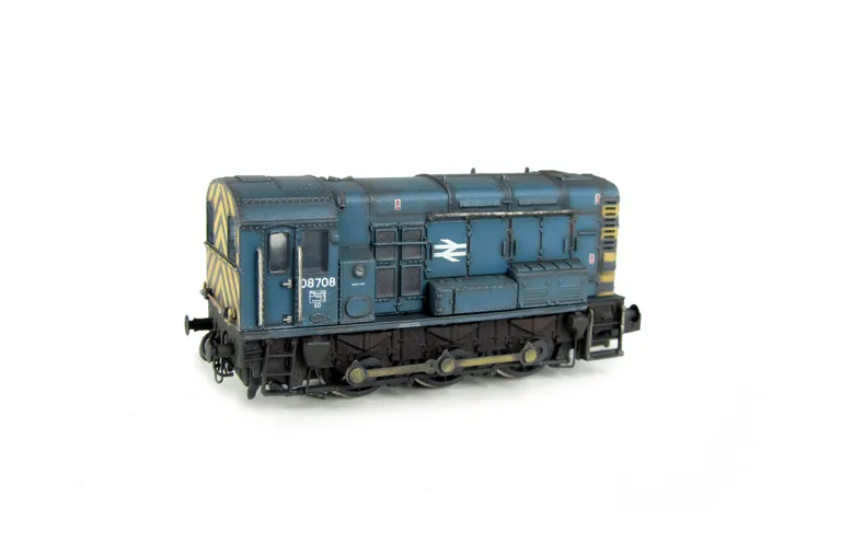 08708 modified with cab/body combination. Renumbered with faded paintwork, detailed buffer beam including extra pipework under buffer at one end and semi detailed at coupling end, cab end with modified piping.